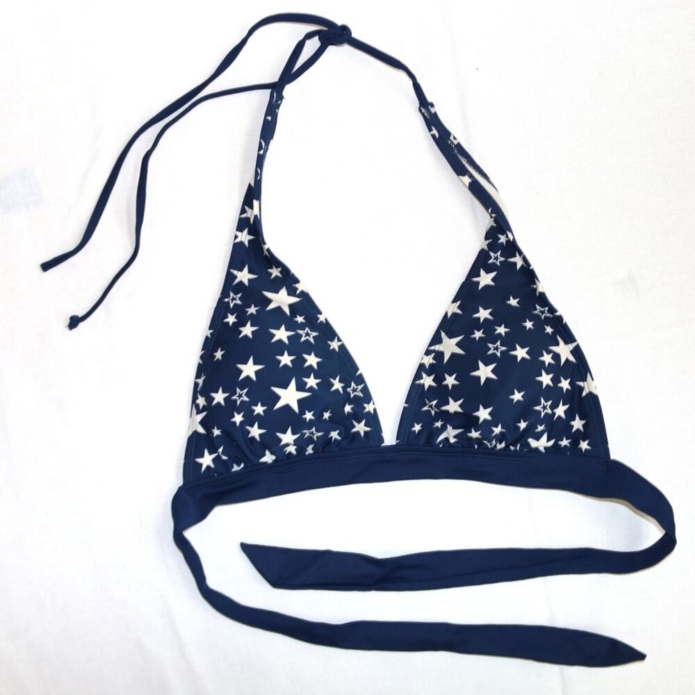 Faded Glory Size Small Patriotic Stars Navy Blue‎ Halter Bikini Top